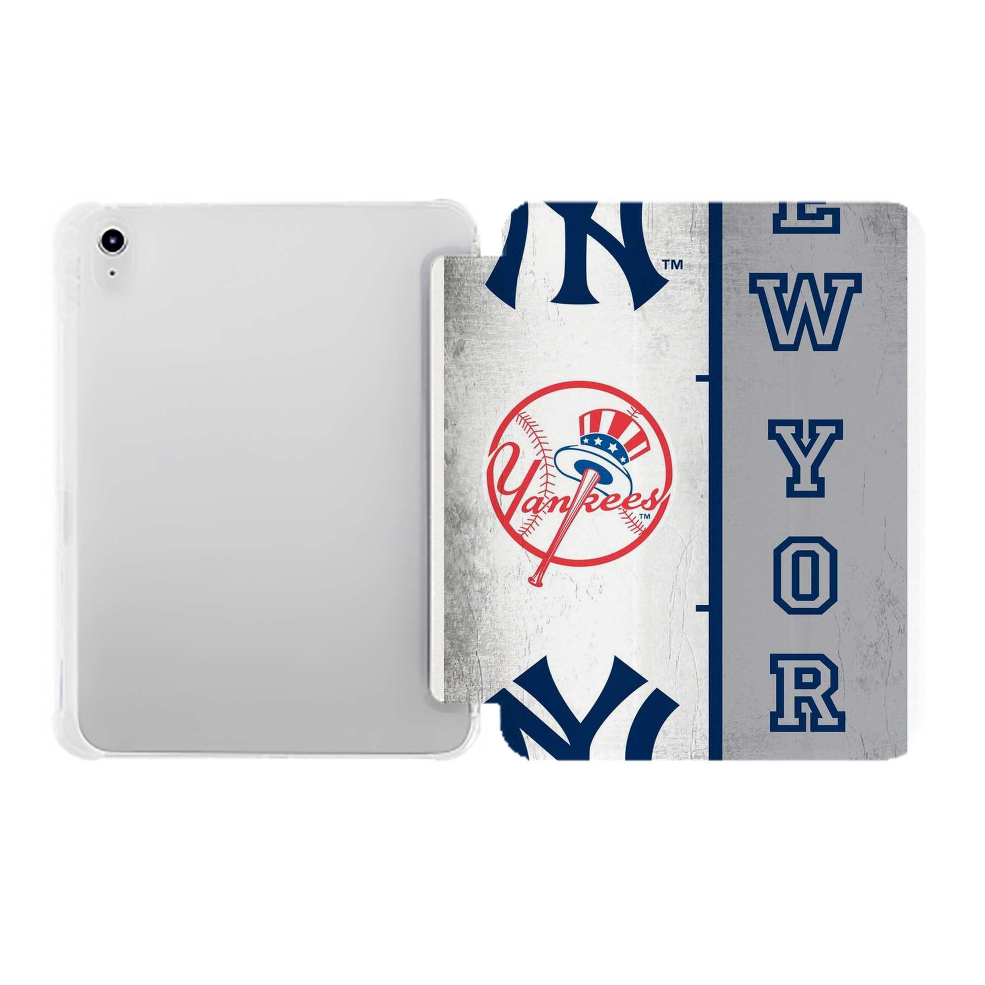 New York Yankees 217 Premium Tri-Fold PU Leather & Silicone IPad Case With Pencil Slot – Fits 9.5,10.5,10.9 – Adjustable Stand, Slim, Protective
